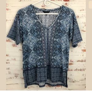 Lucky Brand Gloral T-Shirt Blue V-Neck